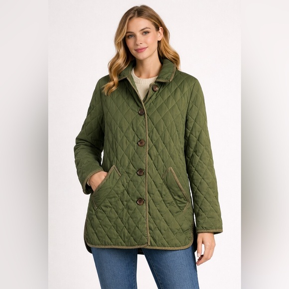 Appleseed's Jackets & Blazers - Appleseed's Petites Quilted Jacket PM Olive Green Button Front Lightweight Coat
